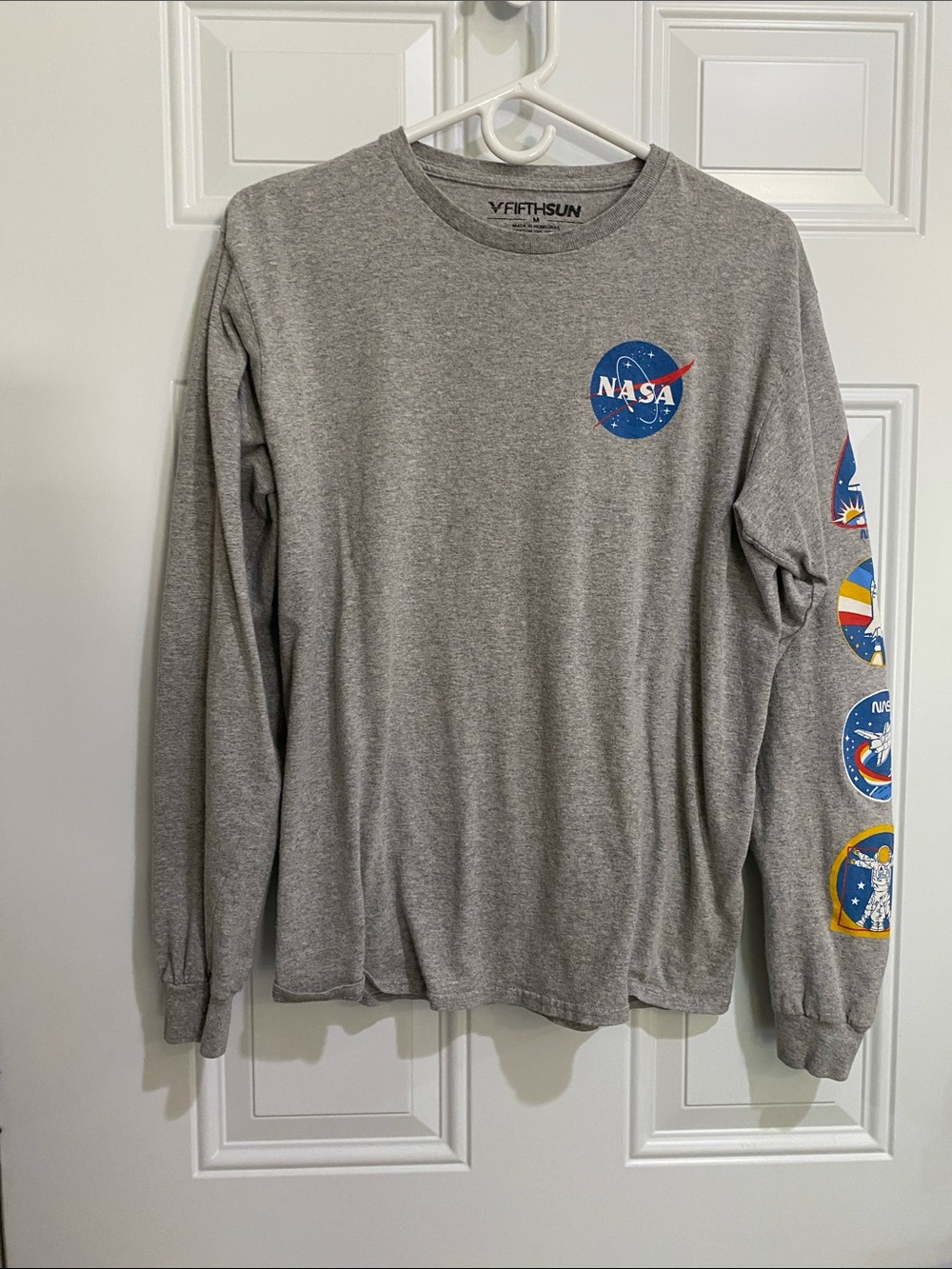 Fifth Sun Gray NASA Logo Long Sleeve Tee with Sleeve Patches